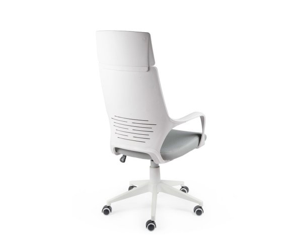 Кресло офисное / IQ / (white+grey) белый пластик / серая ткань (Серый)