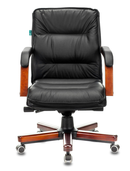Кресло руководителя T-9927WALNUT-LOW черный кожа низк.спин. крестов. металл/дерево