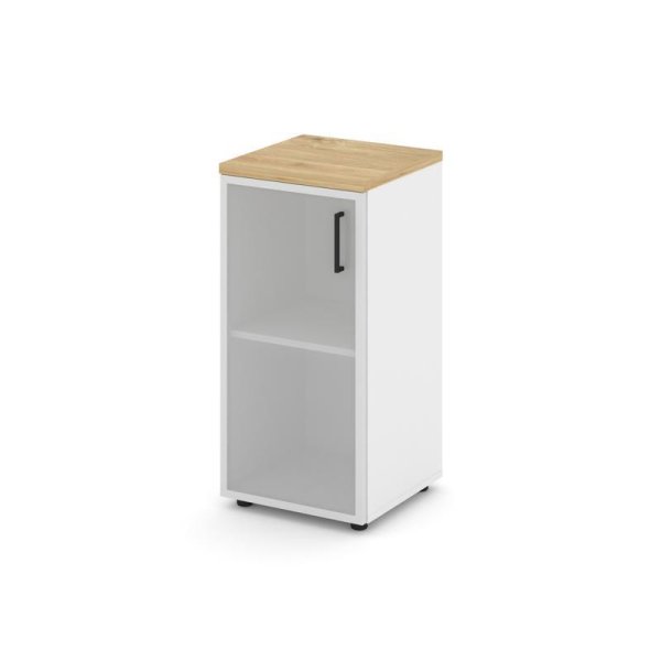 Шкаф низкий узкий SN.STU.E-303(L) (400х400х833) (Белый/Тиквуд Светлый/Сатин)