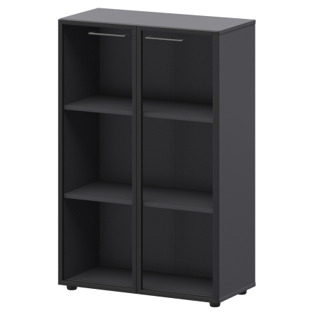 Шкаф средний со стеклом в ал. рамке Кортез СМШ38RS 792x380x1190 (Графит)