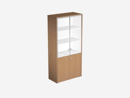 Шкаф для документов со стеклянными дверьми Profiquadro КВ 346 БВ 940x460x1990 (Белый премиум / Вишня скандинавская)