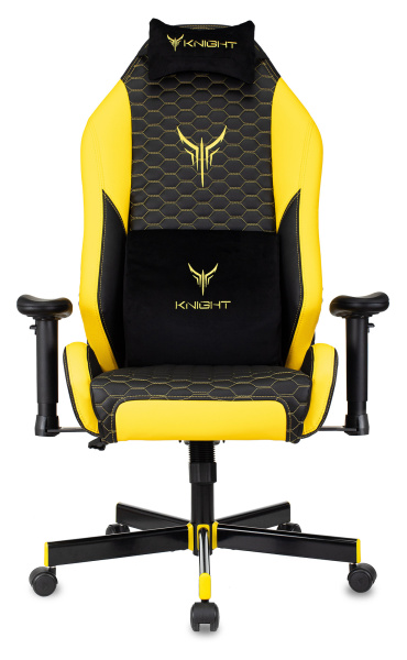 Кресло игровое Knight Neon черный/желтый соты эко.кожа с подголов. крестов. металл